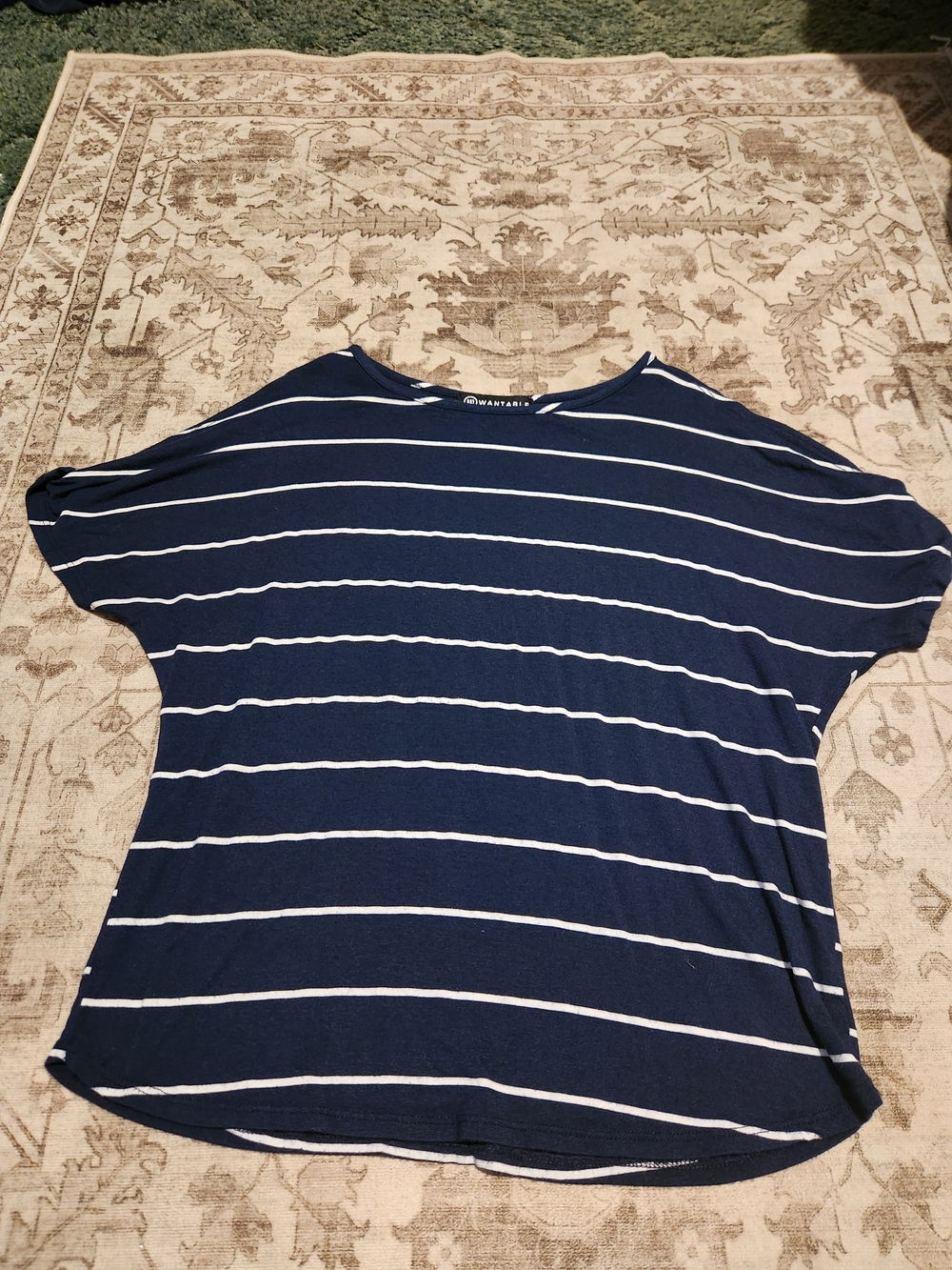 Walmart Time and Tru Navy White Striped Short Sleeve Tee